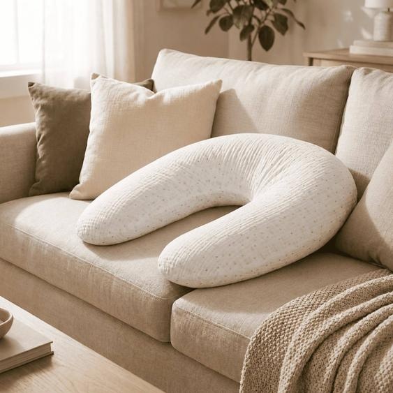 Coussin De Maternité 3 En 1 : Grossesse, Allaitement & Repos - Housse Double Gaze Coton - Blanc Blanc