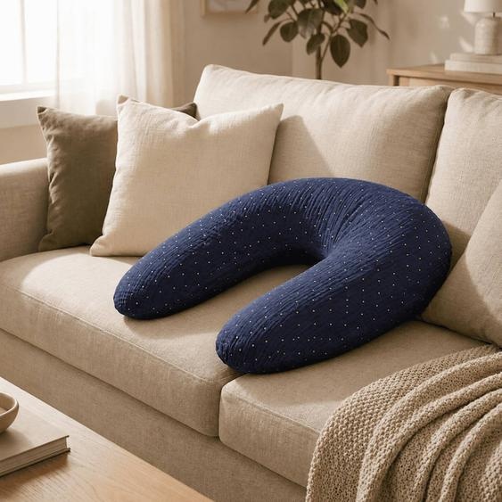 Coussin De Maternité 3 En 1 : Grossesse, Allaitement & Repos - Housse Double Gaze Coton Bleu