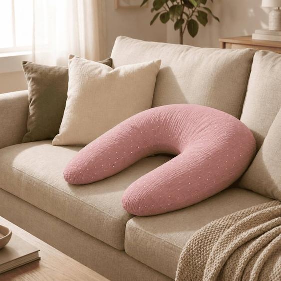 Coussin De Maternité 3 En 1 : Grossesse, Allaitement & Repos - Housse Double Gaze Coton Rose Fushsia