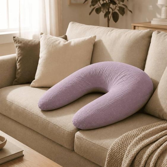 Coussin De Maternité 3 En 1 : Grossesse, Allaitement & Repos - Housse Double Gaze Coton Rose Pâle