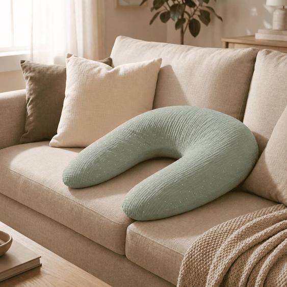 Coussin De Maternité 3 En 1 : Grossesse, Allaitement & Repos - Housse Double Gaze Coton Vert