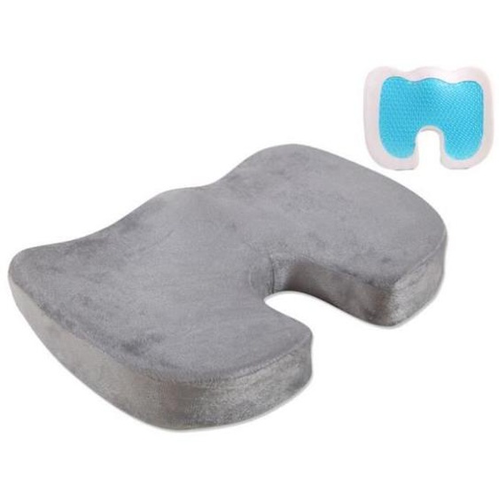 Coussin de Siège Orthopédique avec Gel, Oreillier Coccyx en Mousse à Mémoire de Forme, Gris 45 x 35 x 7 cm