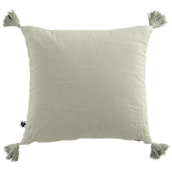 Coussin déhoussable avec pompons Gaïa 40 x 40 cm Gaze de Coton - Gaïa Vert dEau