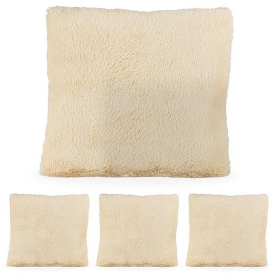 Coussin doux, lot de 4, avec remplissage, moelleux, housse amovible, coussin de canapé, décoratif, 35x40 cm, crème