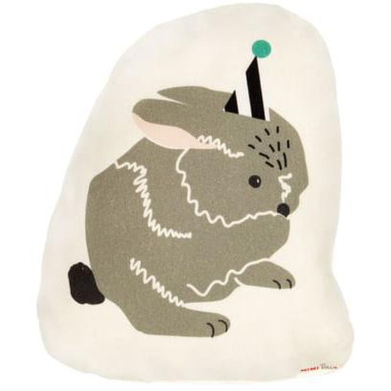 Coussin lapin doudou party en coton 22 x 17 cm