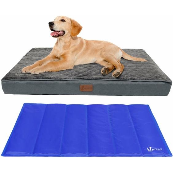 Coussin matelas pour chien déhoussable – Panier en mousse avec tapis rafraîchissant en gel amovible – 91x70x9cm - Vounot