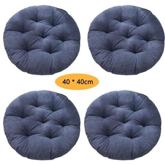 Coussin rond en velours côtelé épais et minimaliste - Lot de 4 Coussin de Siège 40x40 cm, Coussin de chaise,Bleu