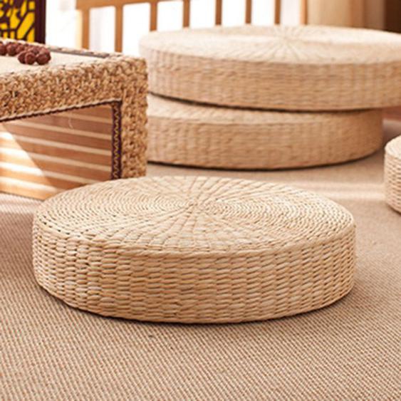 Coussin Tatami Ronde en Paille Tressée, Coussin Respirant et Confortable pour le Sol, Coussin Handmade - 40cm