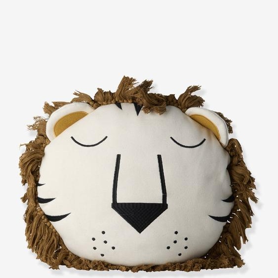 Coussin tête de lion avec crinière enfant rice marron