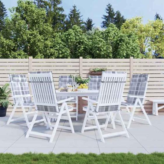 Coussins pour Chaises dextérieur 120x50x3 cm Lot de 6 Carreaux Gris Tissu Oxford Respirant Coussins de Chaise à Dossier Haut