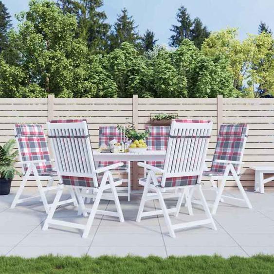 Coussins pour Chaises dextérieur 120x50x3 cm Lot de 6 Carreaux Rouge Tissu Oxford Respirant Coussins de Chaise à Dossier Haut