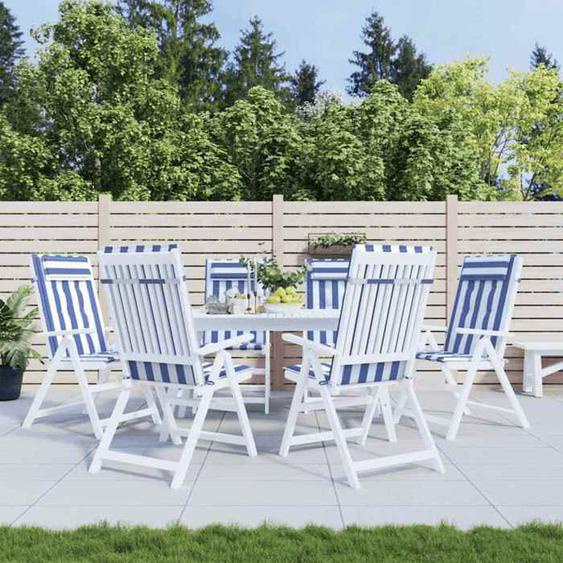 Coussins pour Chaises dextérieur 120x50x3 cm Lot de 6 Rayures Bleu/Blanc Tissu Oxford Respirant Coussins de Chaise à Dossier Haut