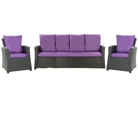 Coussins pour salon de jardin - Violet - 5 personnes - Résine tressée - Lavable en machine