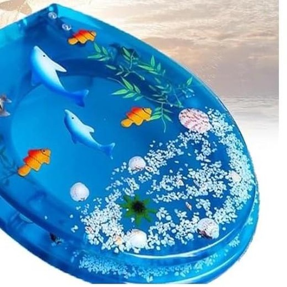 Couvercle de toilette de qualité supérieure en résine bleu océan, avec système de fermeture douce