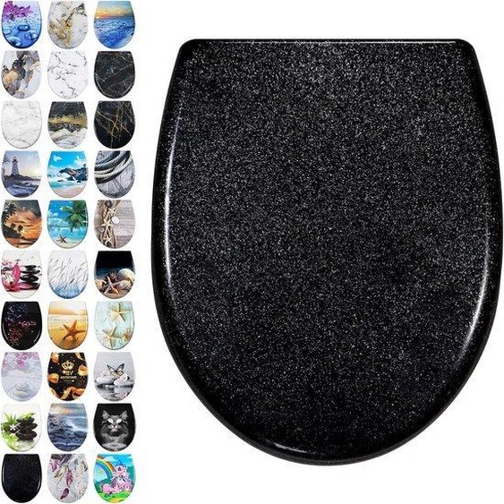 Couvercle de WC - Couvercle de toilettes - Modèle à fermeture - Fermeture rapide - 45 x 37 cm - Noir