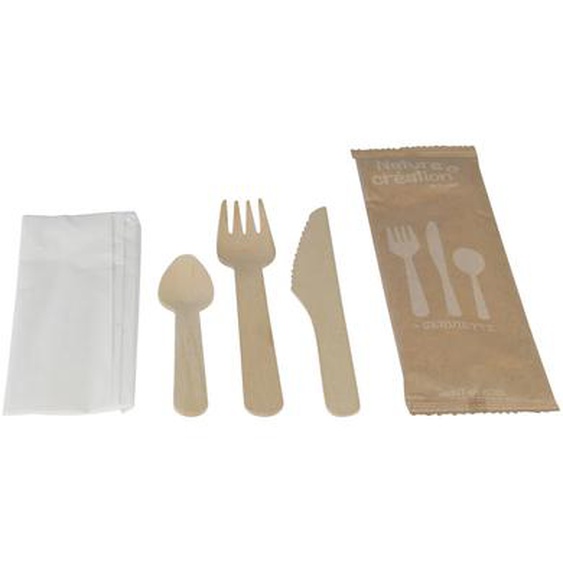 Couverts de table jetables en bois - Kit de 4 pièces - Lot de 250