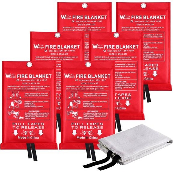 Couverture anti-feu 1x1 mètre, lot de 6, en fibre de verre, résistante jusquà 500 °C, pour la cuisine