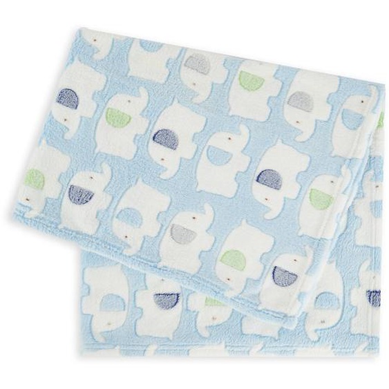 Couverture Bébé En Polaire - Beige Éléphants Blue