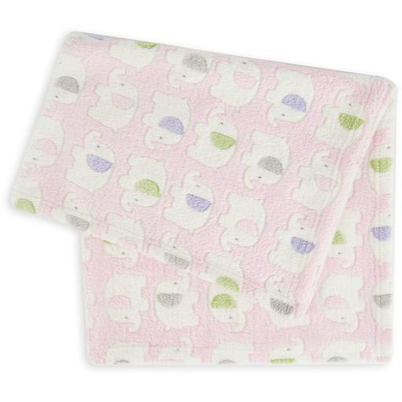 Couverture Bébé En Polaire - Beige Éléphants Rose
