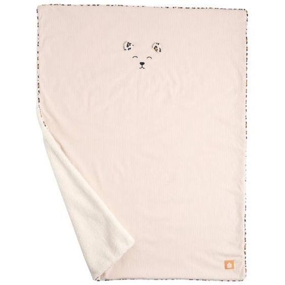 Couverture Bébé En Velours Cotelé Et Polaire - Leopard Ecru
