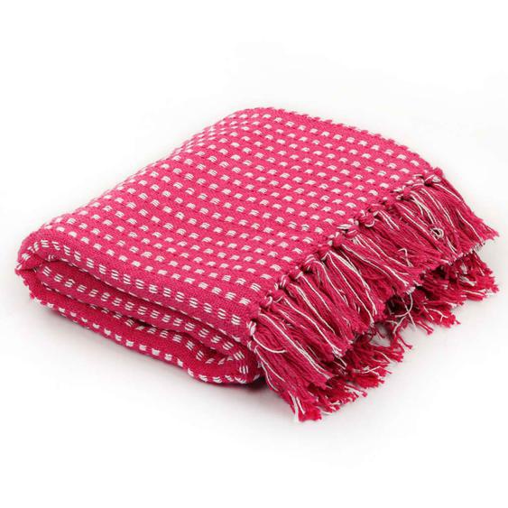 Couverture coton à carrés 125x150 cm Rose