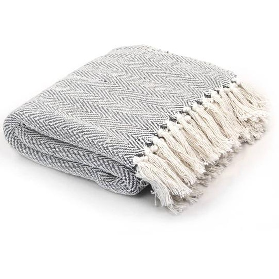 Couverture coton à chevrons 160x210 cm Gris