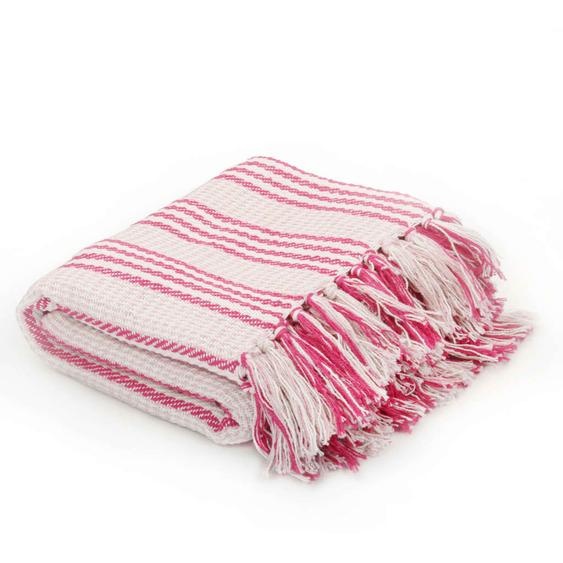 Couverture coton à rayures 125x150 cm Rose et Blanc