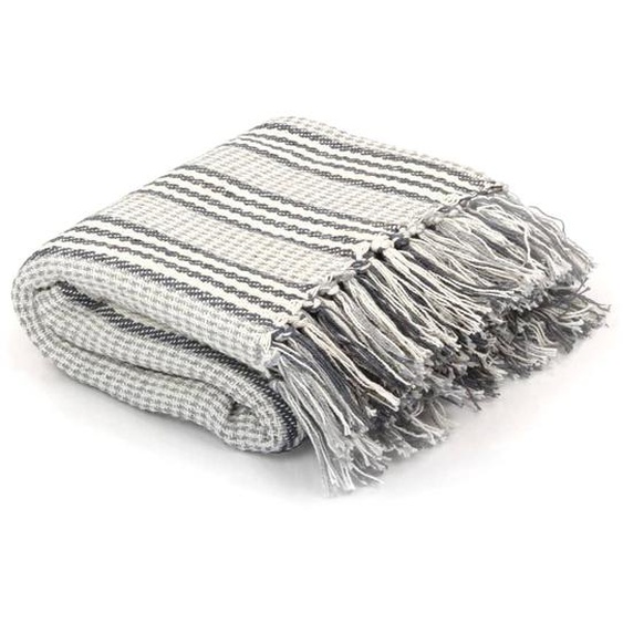 Couverture coton à rayures 220x250 cm Gris et Blanc