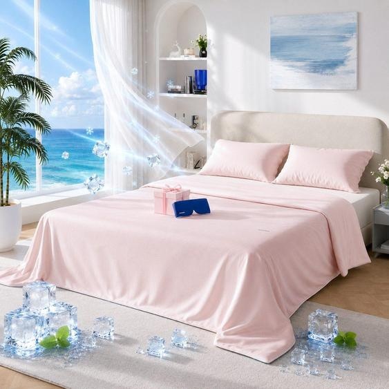 Couverture de lit en microfibre, 155x220 cm, couverture dété rafraîchissante, réversible, incluant un masque de sommeil , lavable (rose)
