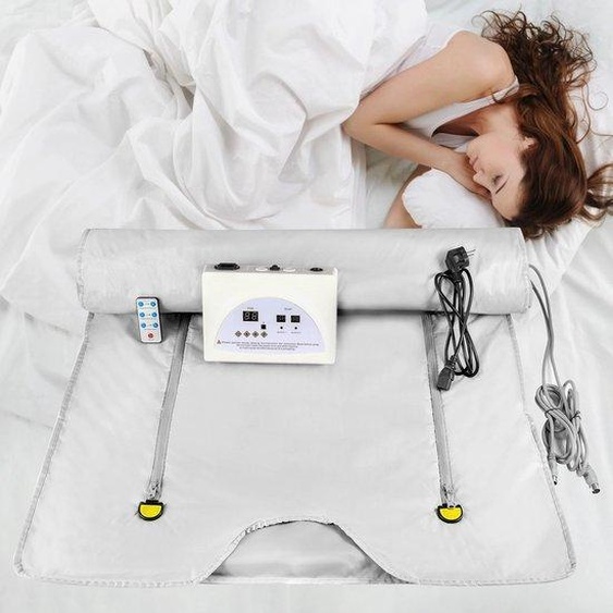 Couverture de sauna infrarouge électrique - 180 x 80 cm - Imperméable - Couverture pour fibromyalgie - Télécommande - Soulagement de la douleur - Gris