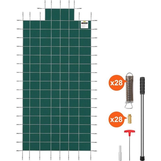 Couverture de sécurité pour piscine adaptée aux piscines enterrées rectangulaires de 16 x 32 pieds, couverture de sécurité avec marche centrale de 4 x 10 pieds, couverture solide en maille avec trous de drainage pour piscine, couverture de sécurité