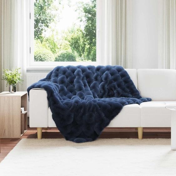 Couverture en Fourrure de Lapin Synthétique 4 pcs Bleu Marine
