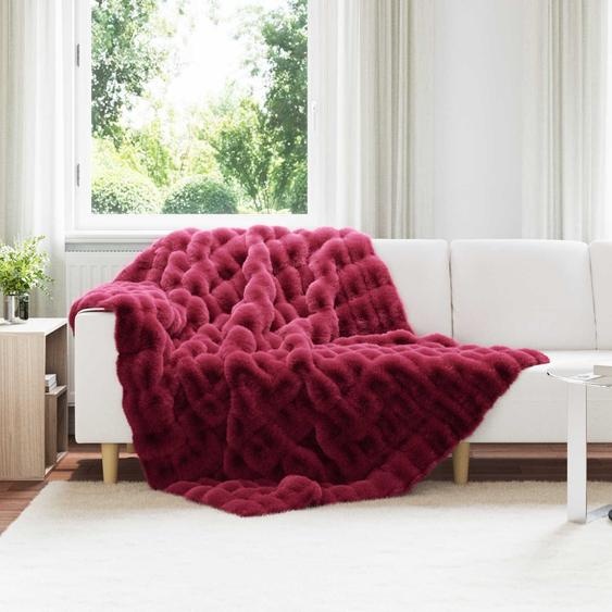 Couverture en Fourrure de Lapin Synthétique Rouge Bordeaux