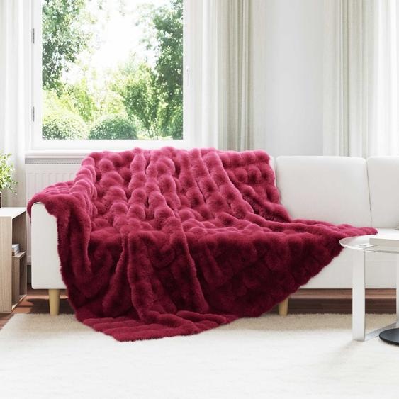 Couverture en Fourrure de Lapin Synthétique Rouge Bordeaux