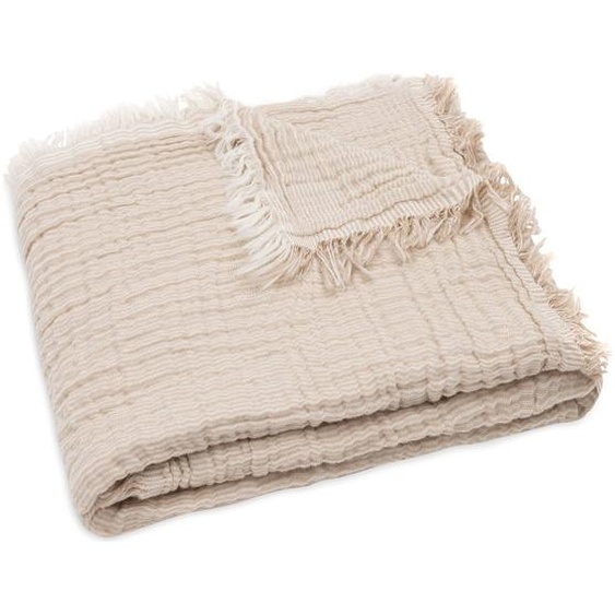 Couverture En Gaze De Coton Fringe Stripe Biscuit (75 X 100 Cm) Beige