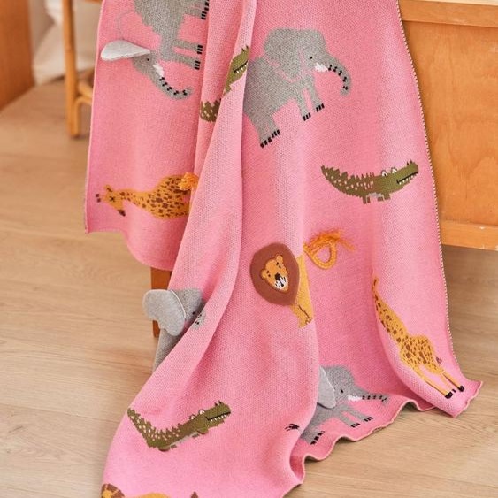Couverture en tricot pour bébé ANIMALS avec détails 3D rice, Rose rose bonbon