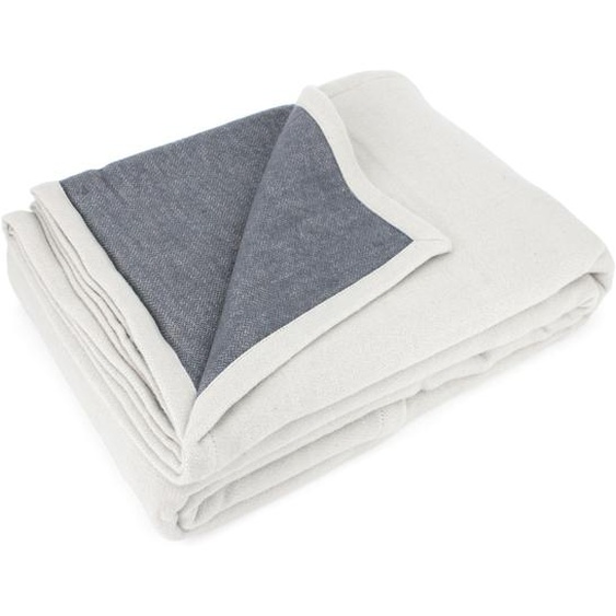Couverture été 180x240 cm 100% coton 260 g/m2 PROVENCE bicolore gris perle/acier
