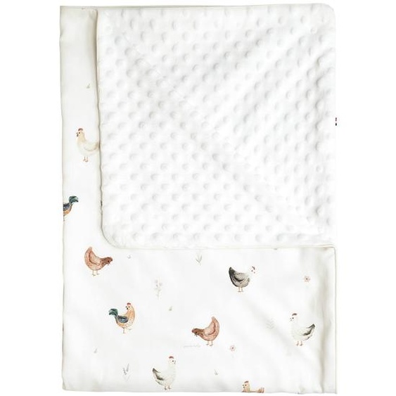 Couverture Légère En Minky Gallina Écru – Motif Poules Champêtre