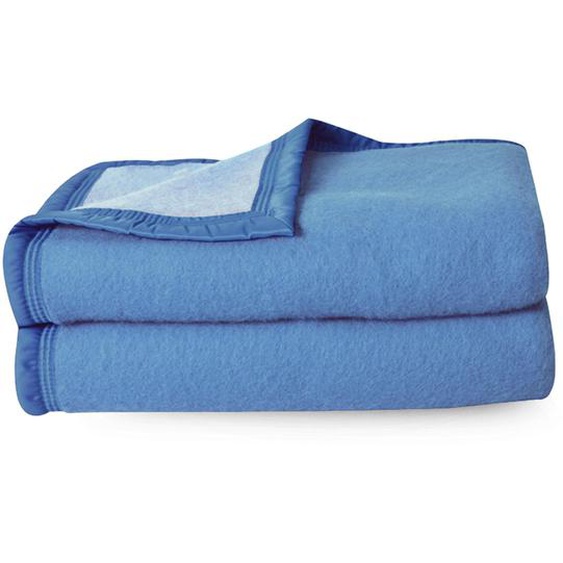 Couverture pure laine vierge Woolmark 500g/m² VOLTA 220x240 cm Bleu Azur
