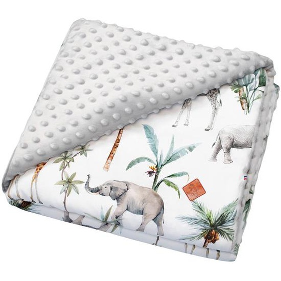 Couverture Réversible En Minky Safari Safari, Vert, Gris, Blanc