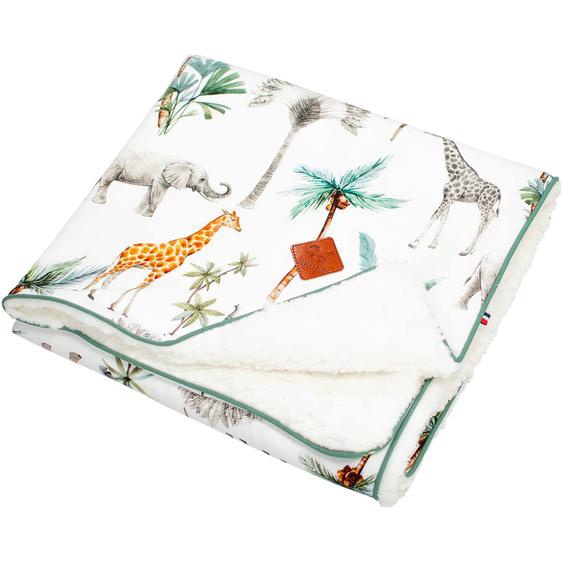 Couverture Réversible En Sherpa Safari Safari, Vert, Gris, Blanc