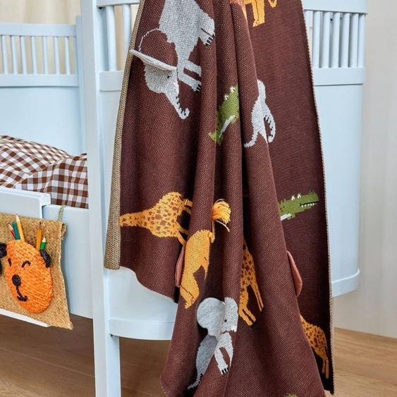 Couverture tricotée bébé ANIMALS avec détails 3D rice, Marron marron