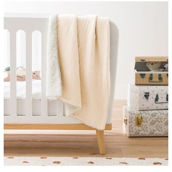 Couverture unie bébé gaze coton et sherpa Kumla