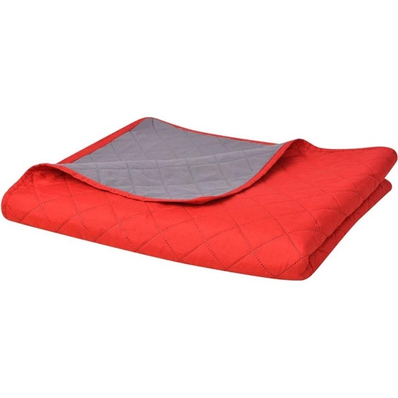 Couvre-lit double face piqué rouge et gris 230x260 cm