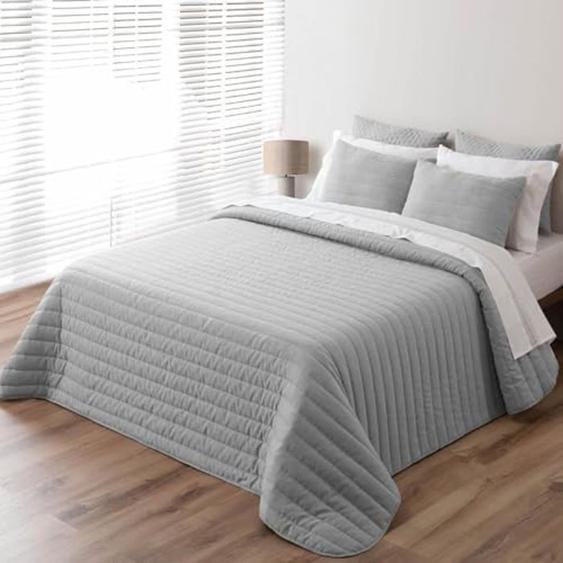 Couvre-lit - PIERRE CARDIN - Boutis en lin gris - 180 x 270 cm - Toucher soie - Housse de coussin incluse