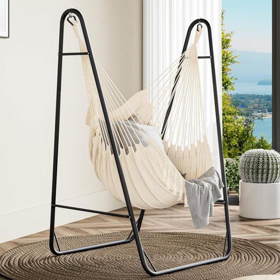 Cozy - Hamacs - Hamac avec Support 92x39x11cm Cadre Robuste Chaise Suspendue Charge 150kg Poche Latérale pour Jardin - Blanc