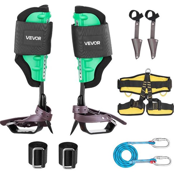 Crampons descalade VEVOR, équipement descalade avec sangles et crampons Capacité de charge 159 kg, réglable en hauteur de 39,1 à 47 cm, crampons en acier, équipement dentretien des arbres pour la récolte des fruits et la chasse, vert