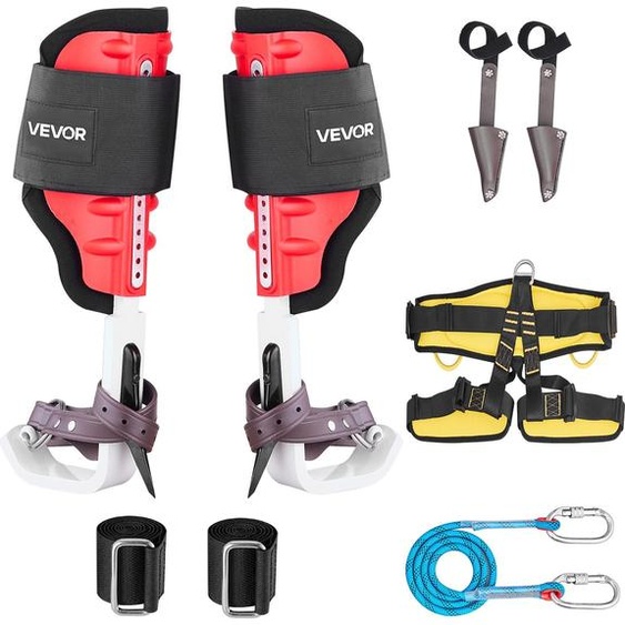 Crampons descalade VEVOR, équipement descalade réglable en hauteur avec sangles et protections pour crampons, capacité de charge 159 kg, crampons robustes en aluminium, équipement dentretien des arbres pour la cueillette des fruits et la chasse, rouge