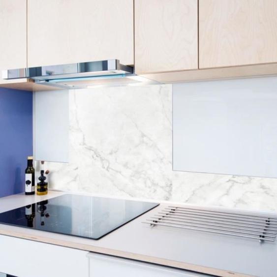 Crédence Cuisine Aluminium MARBRE - 99 DECO - Lot de 2 L100xH20cm - Blanc