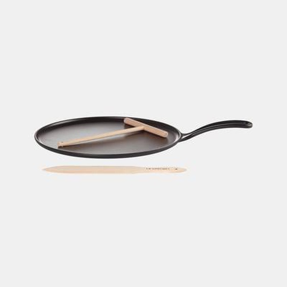 Crêpière Ø27 cm en fonte émaillée + spatule + râteau - Noir mat